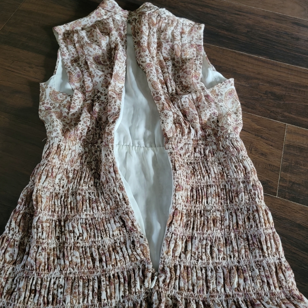 House of Harlow x Shona‎ Joy Colette Paisley Ruched Smocked Mini Dress Mock Neck - Picture 8 of 11